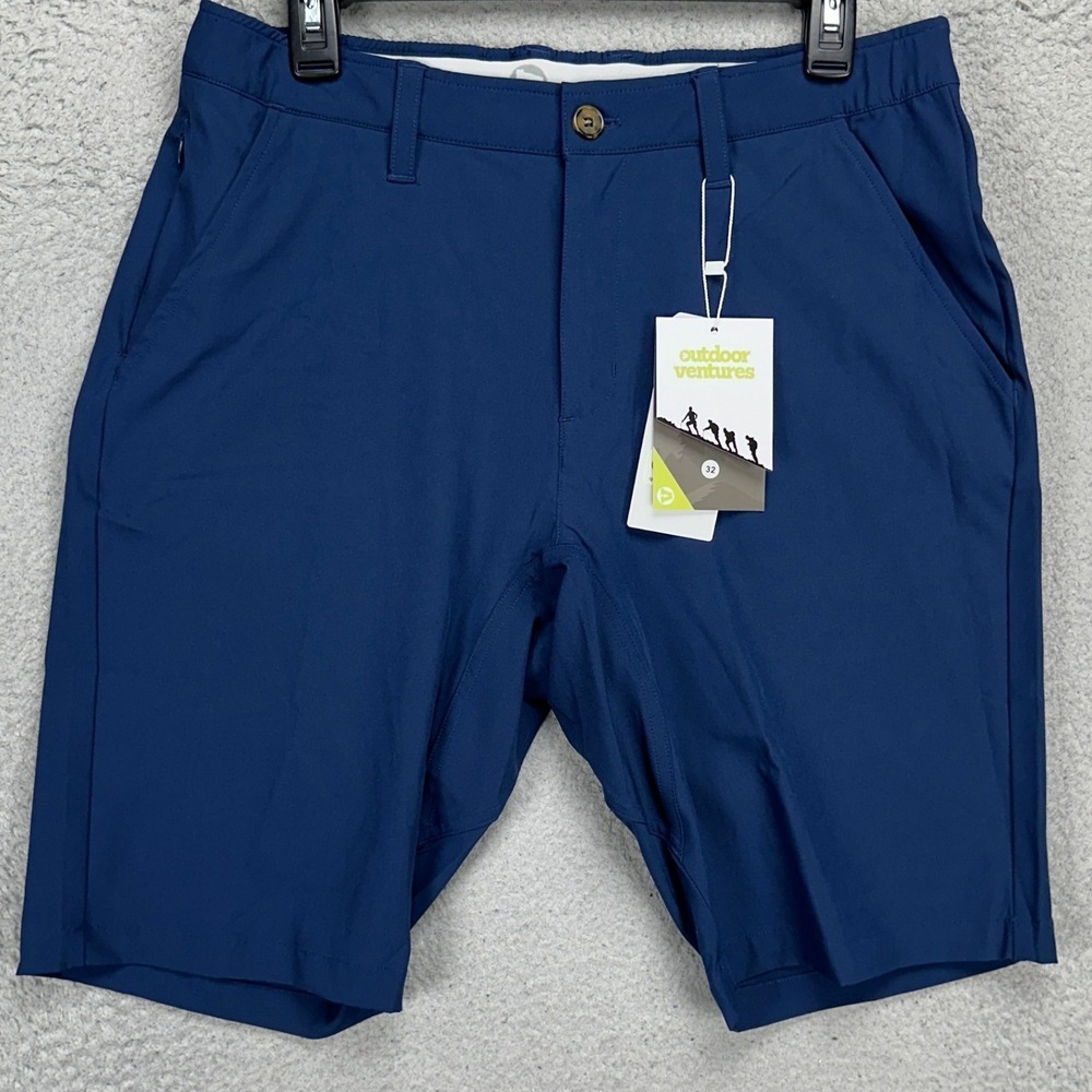 Outdoor Ventures Mens Chino Shorts 32 Navy Blue Hiking Flat Front Stretch NEW
